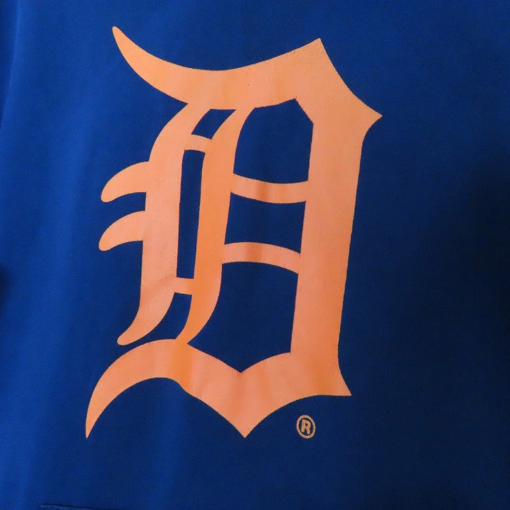 Detroit Tigers MLB Mens Navy Blue‎ Orange Camo Lined Hoodie Sweatshirt Medium